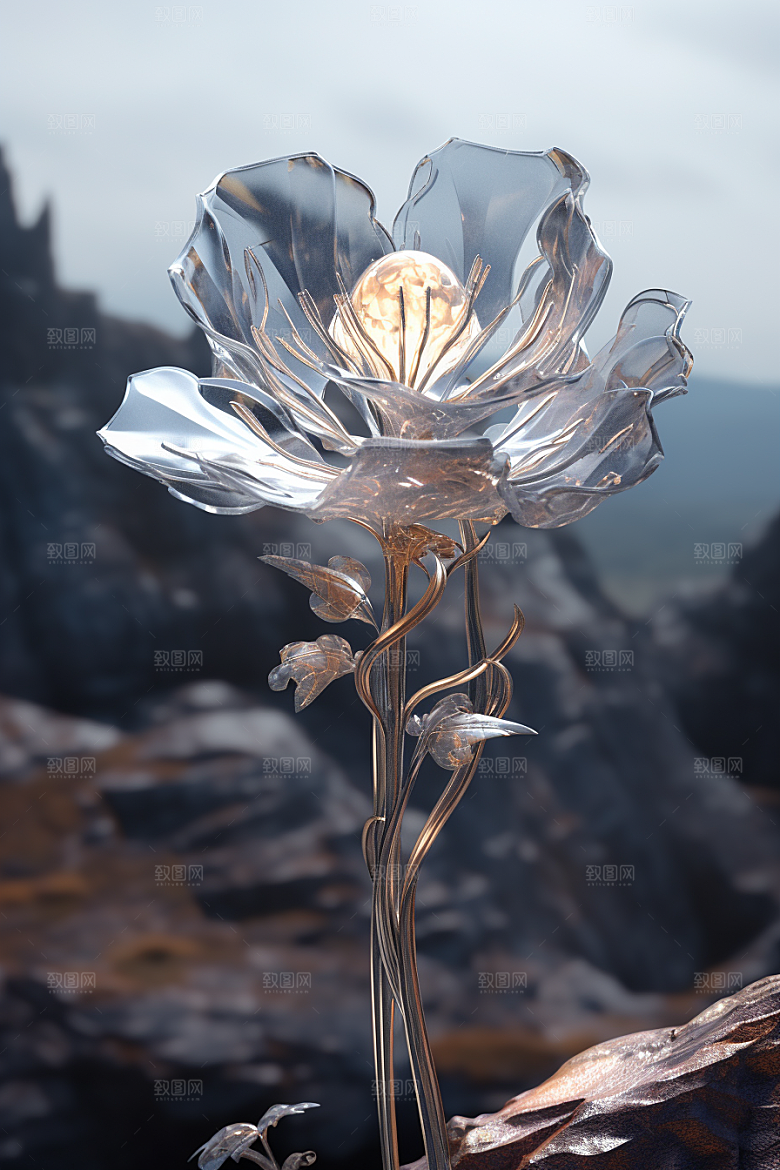金属质感花卉唯美立体模型