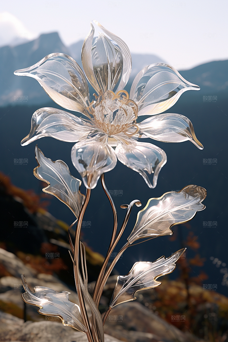 金属质感花卉3D立体模型