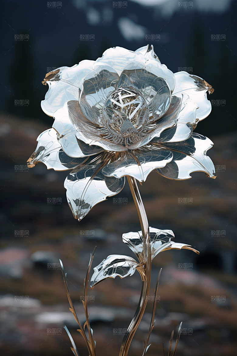 金属质感花卉立体光泽模型