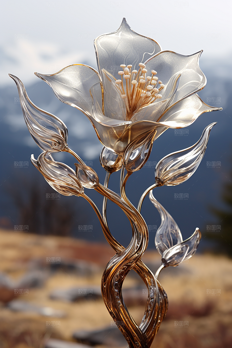 金属质感花卉光泽立体模型