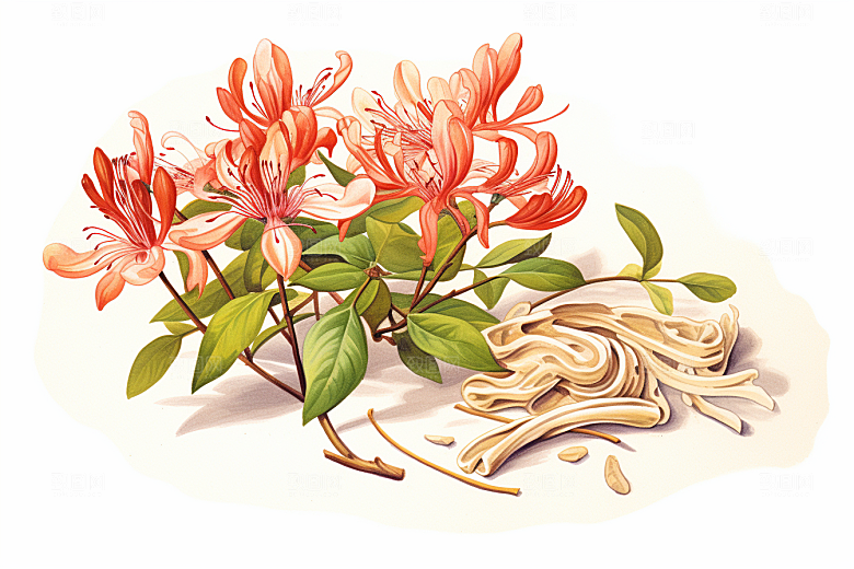 金银花中医药方插画