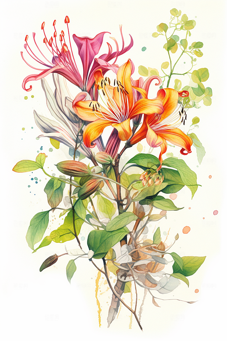 金银花植物医疗插画