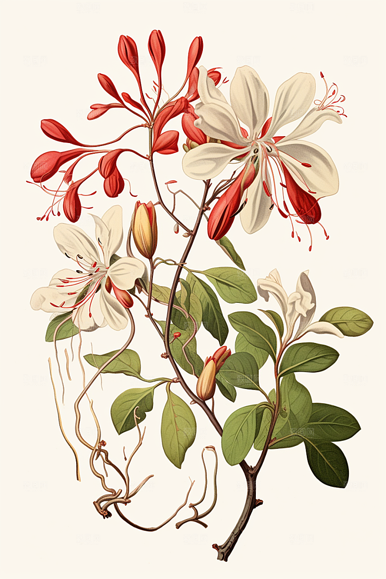 金银花医学中草药插画