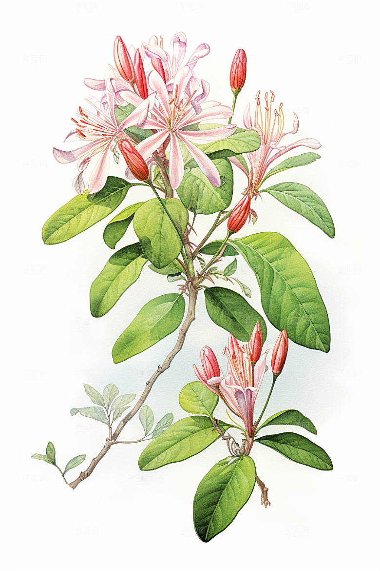 金银花手绘中草药插画