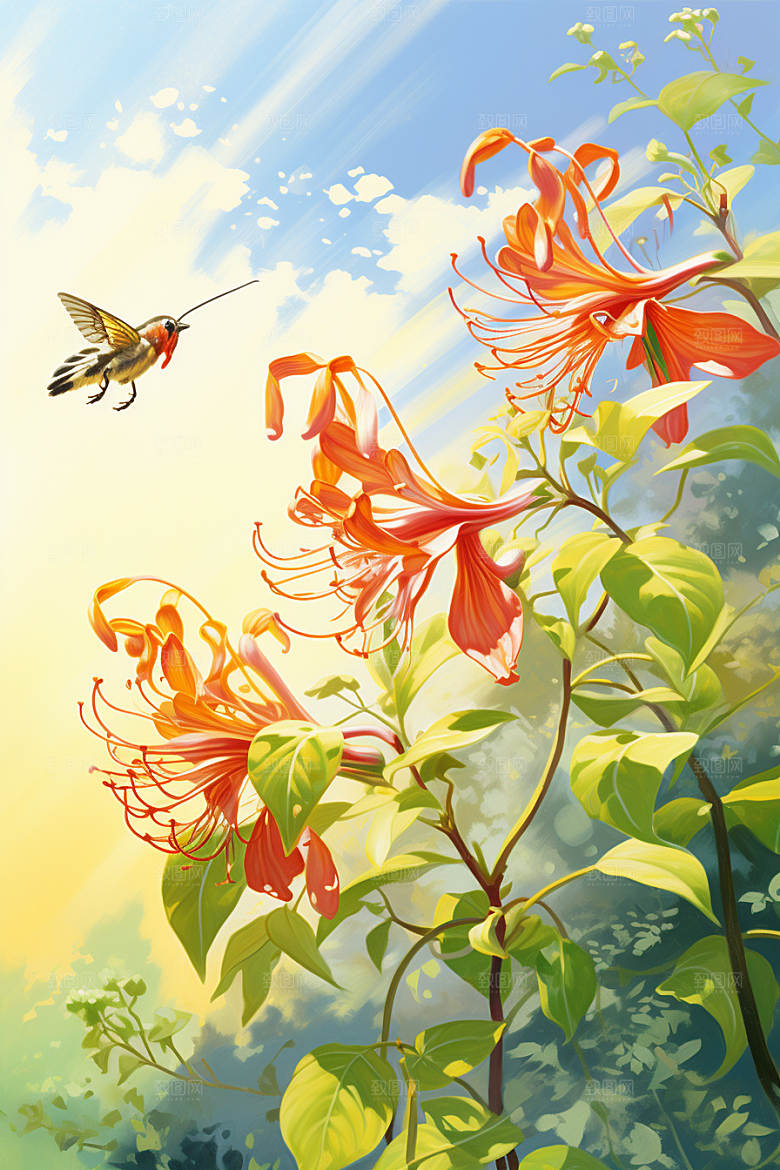 金银花医学手绘插画