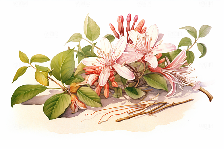 金银花植物中药材插画