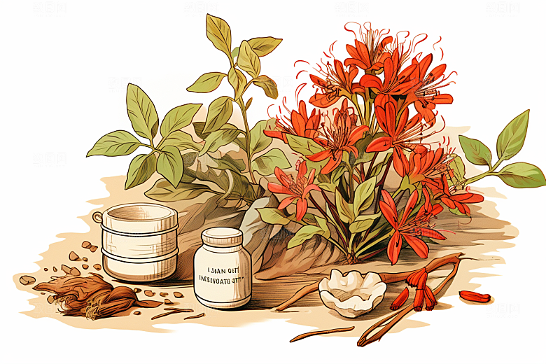 金银花中医植物插画