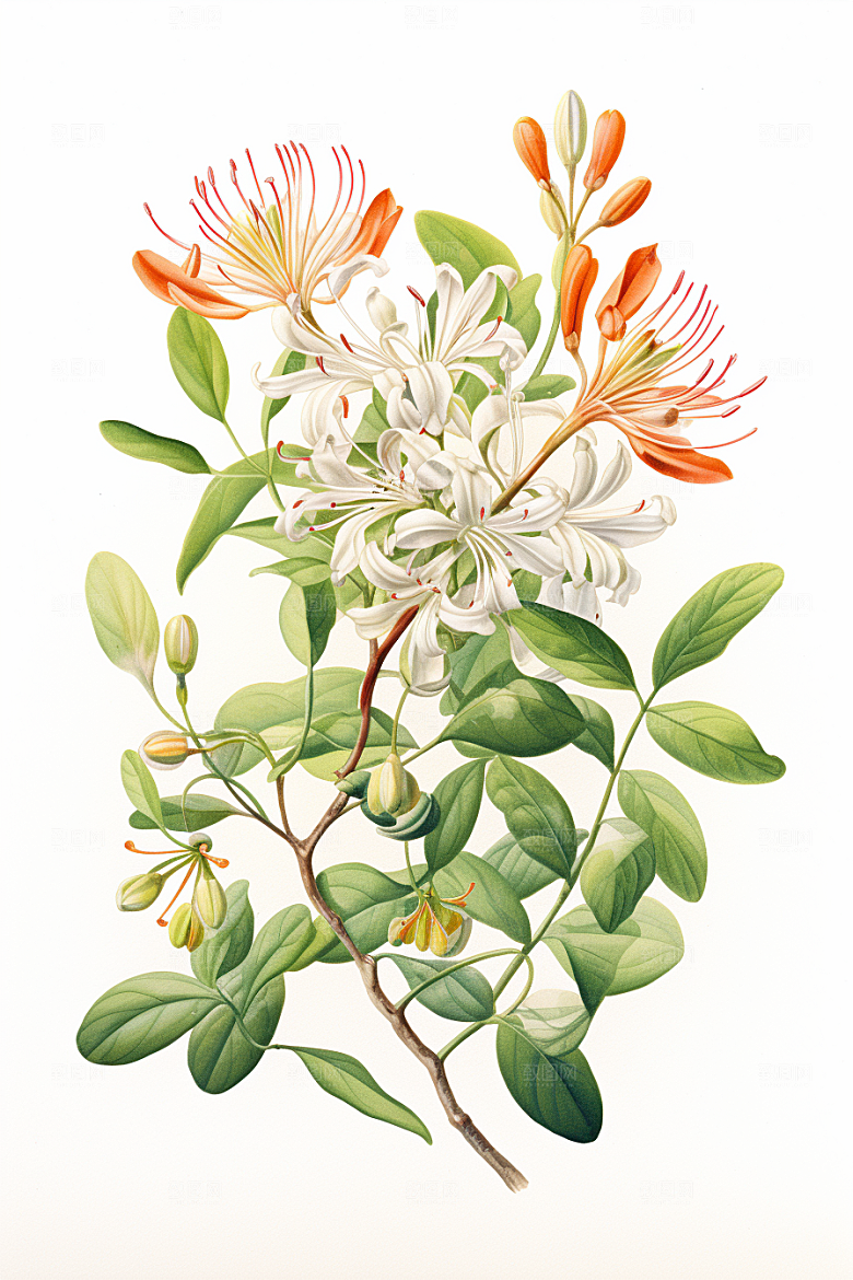 金银花中医手绘插画