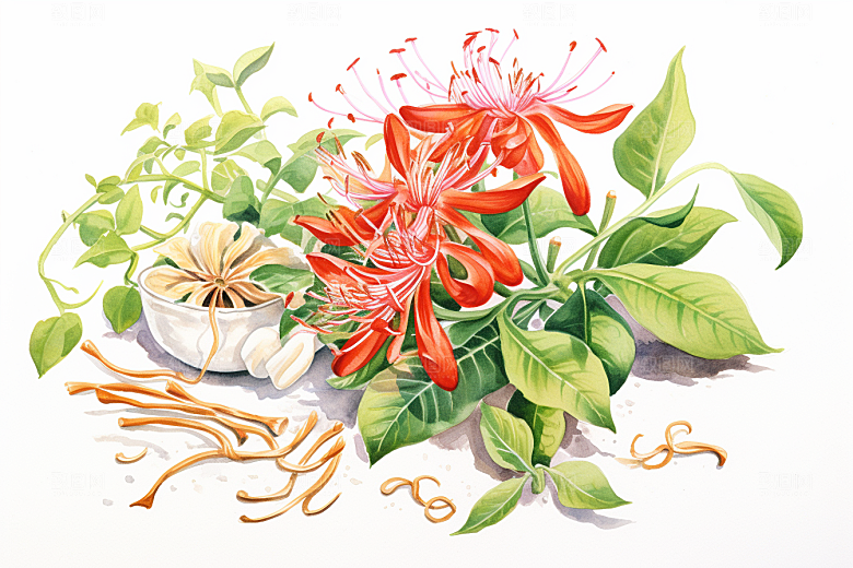 金银花医学植物插画