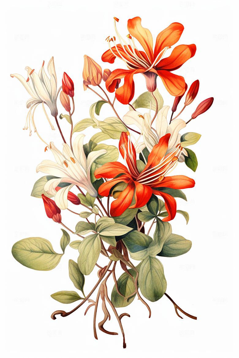 金银花植物健康插画