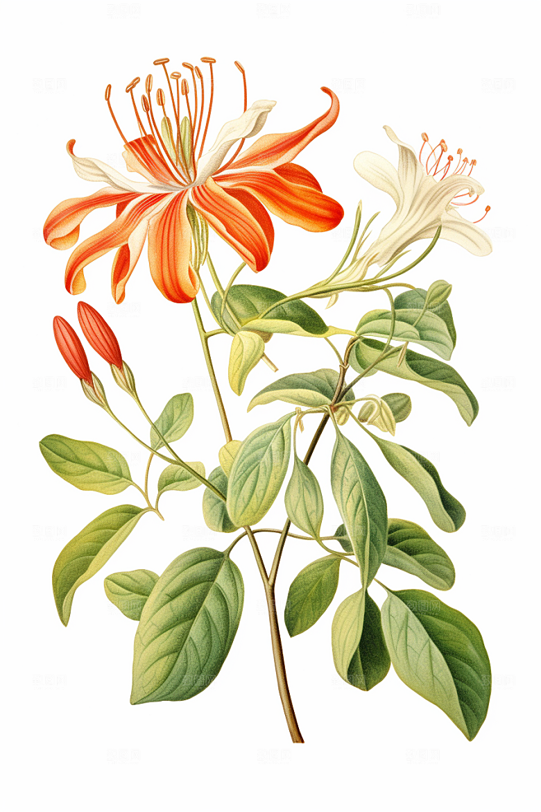 金银花中草药医学插画