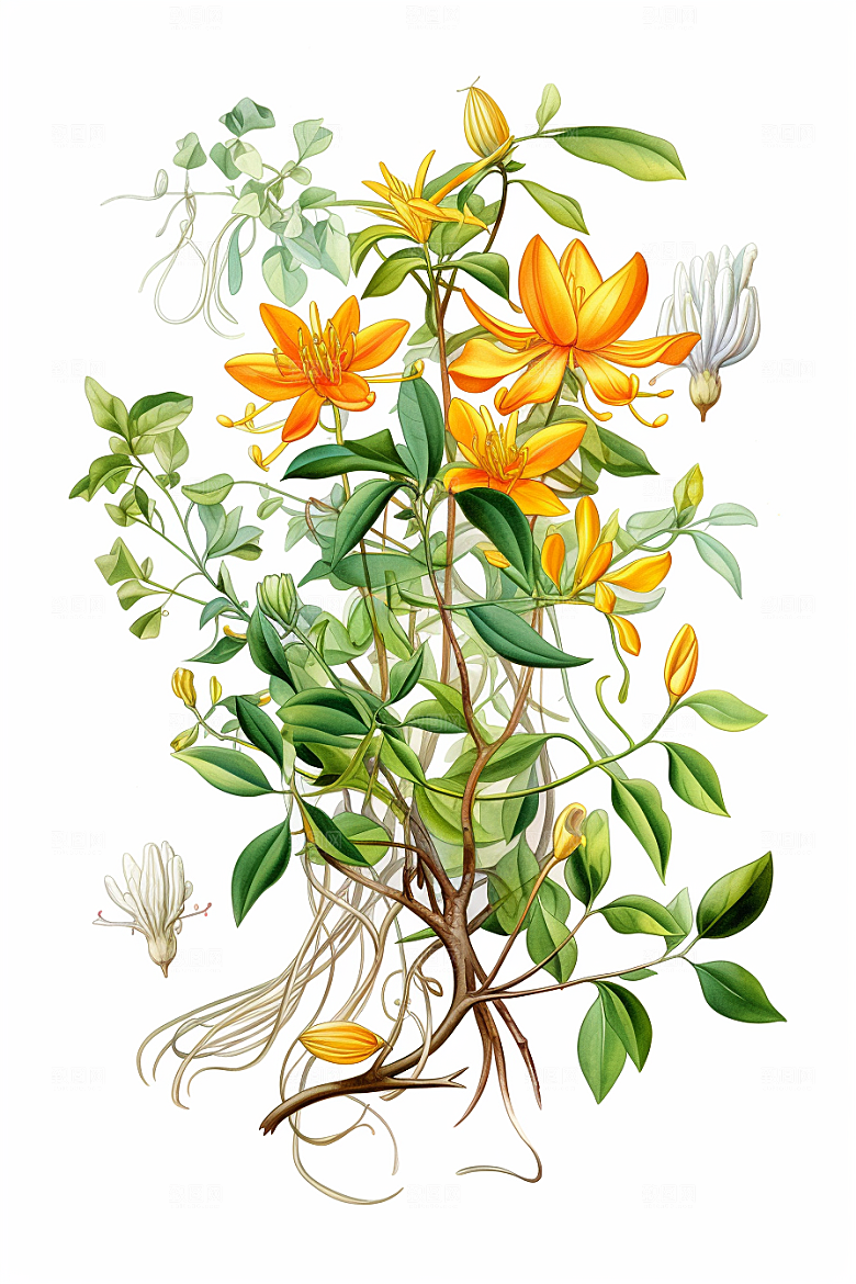 金银花中医健康插画