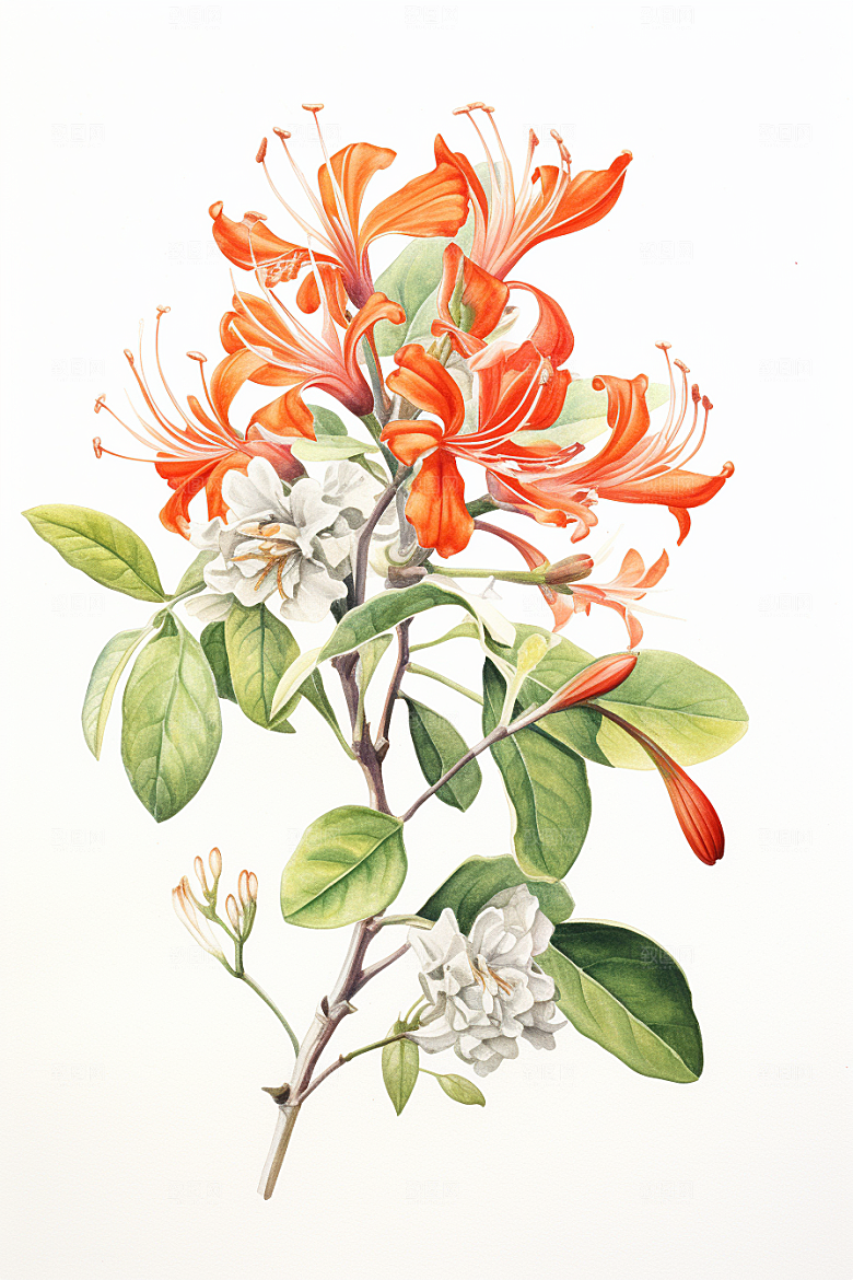 金银花中药材手绘插画