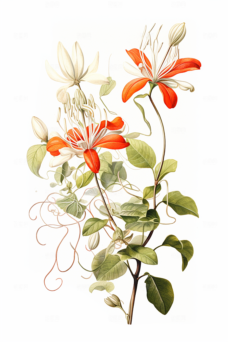 金银花植物中草药插画