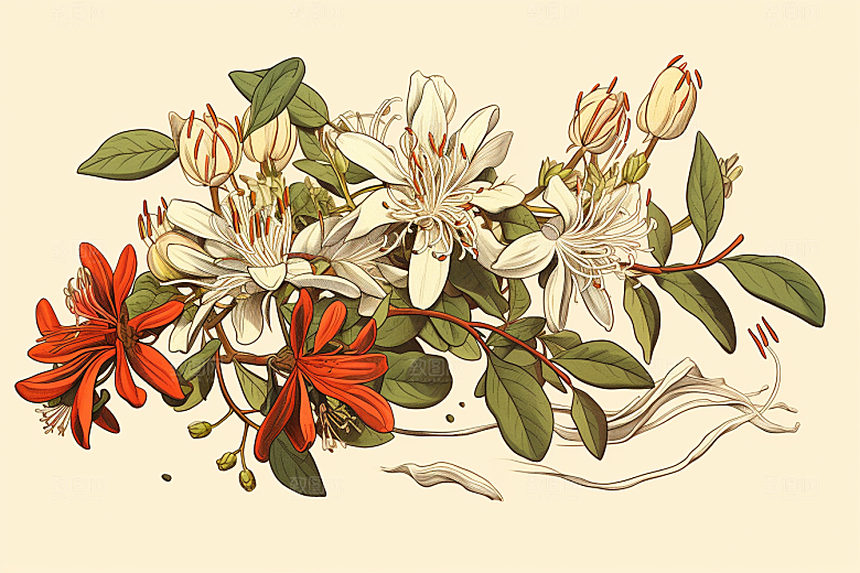 金银花医学中药材插画