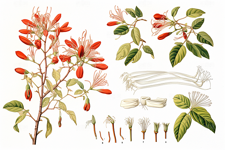 金银花植物医学插画