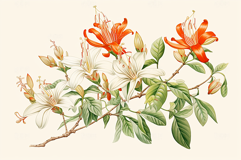 金银花药方医疗插画