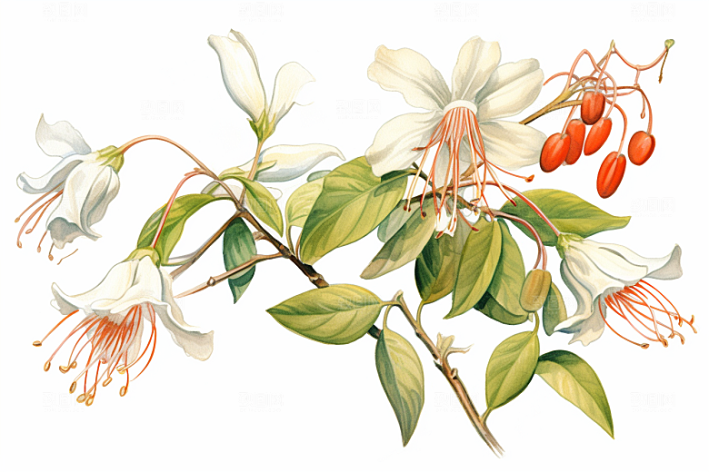 金银花中草药植物插画