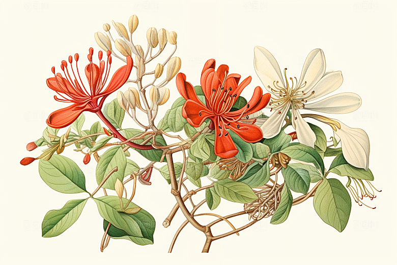 金银花植物养生插画
