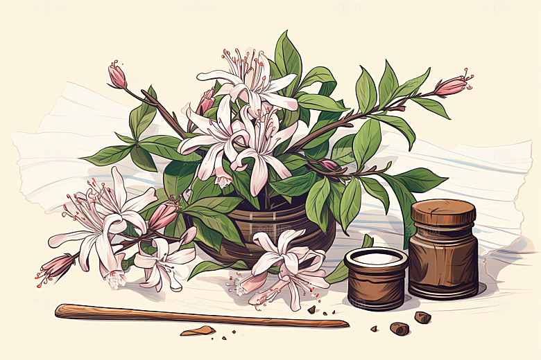 金银花医疗手绘插画