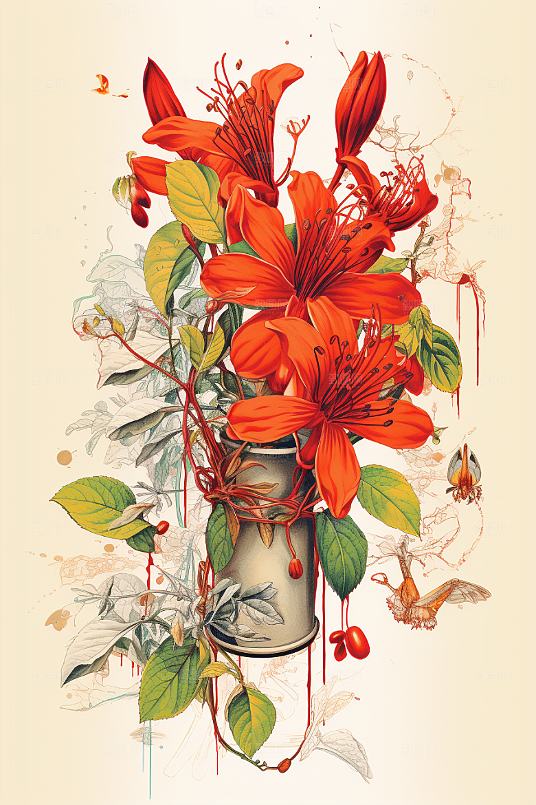 金银花中医养生插画