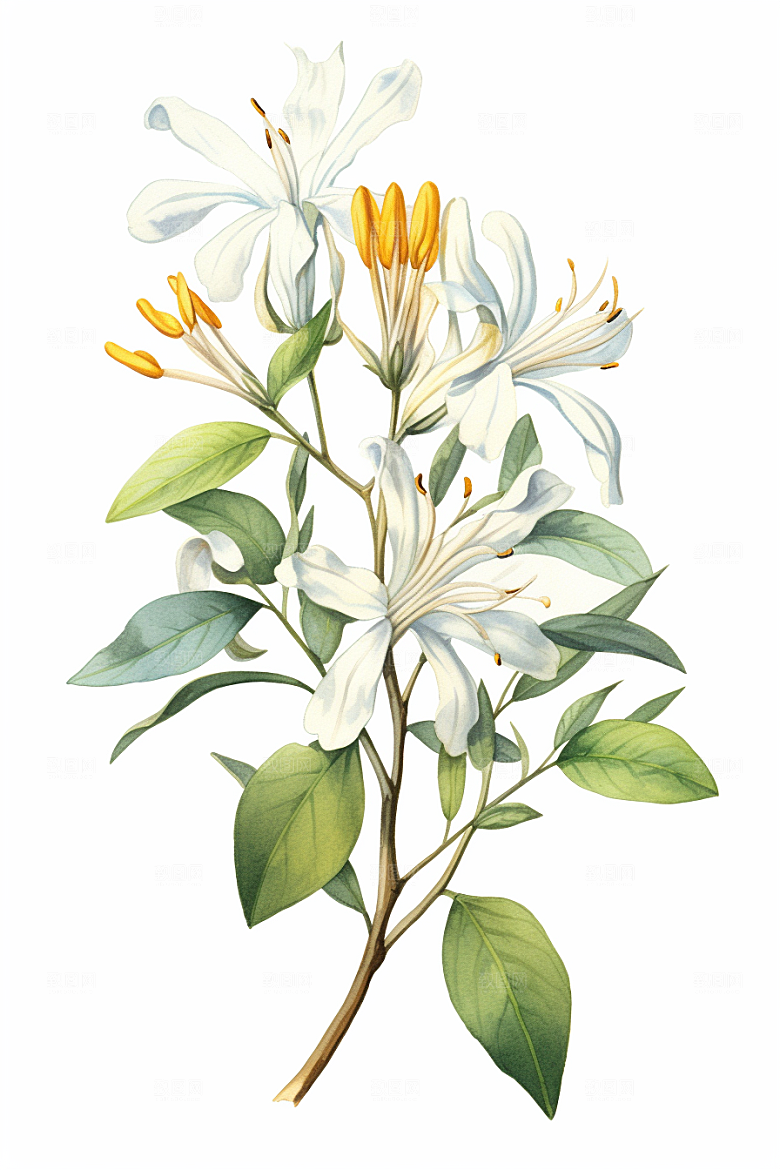 金银花中药材手绘插画