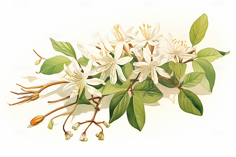 金银花手绘中医插画