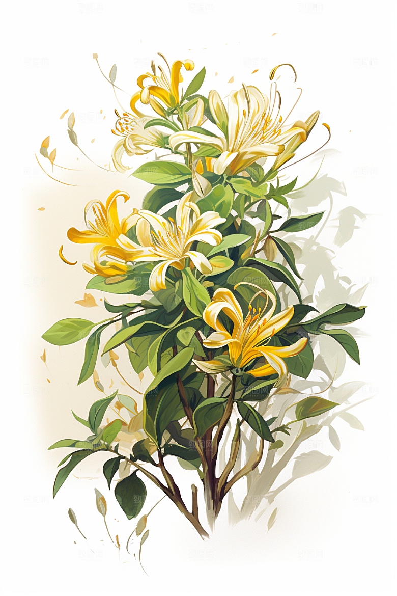 金银花手绘中医插画