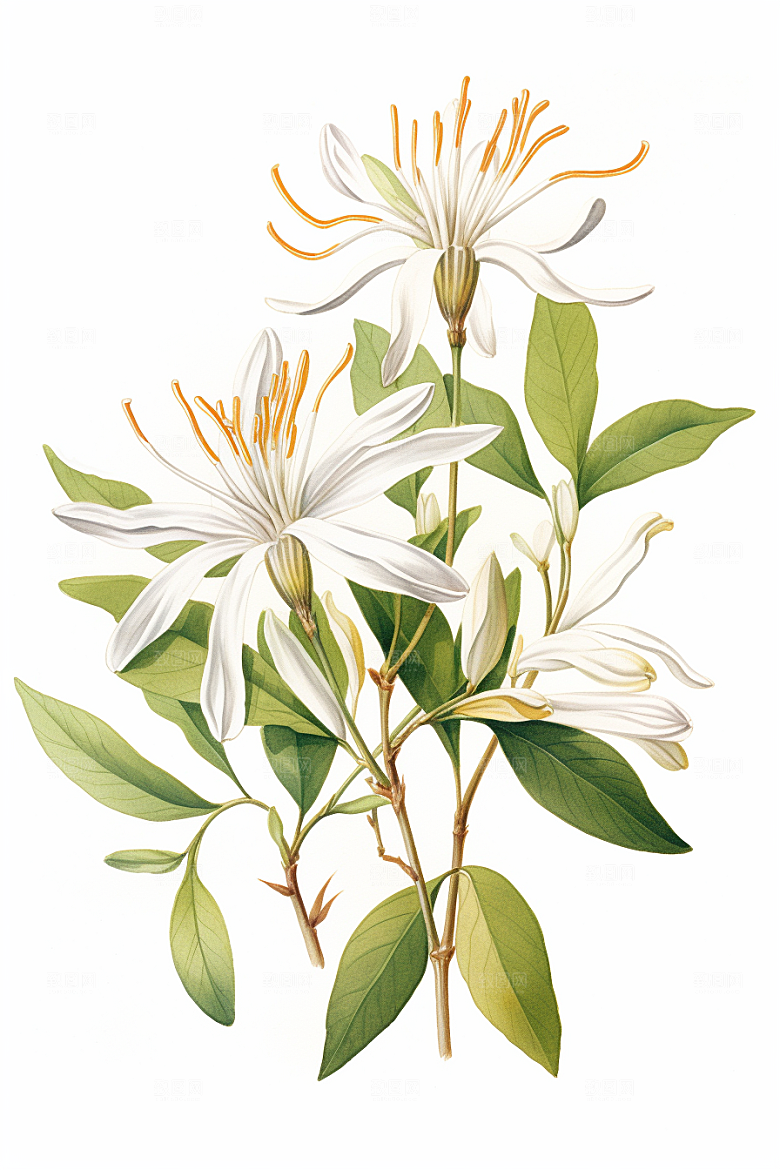金银花中草药养生插画