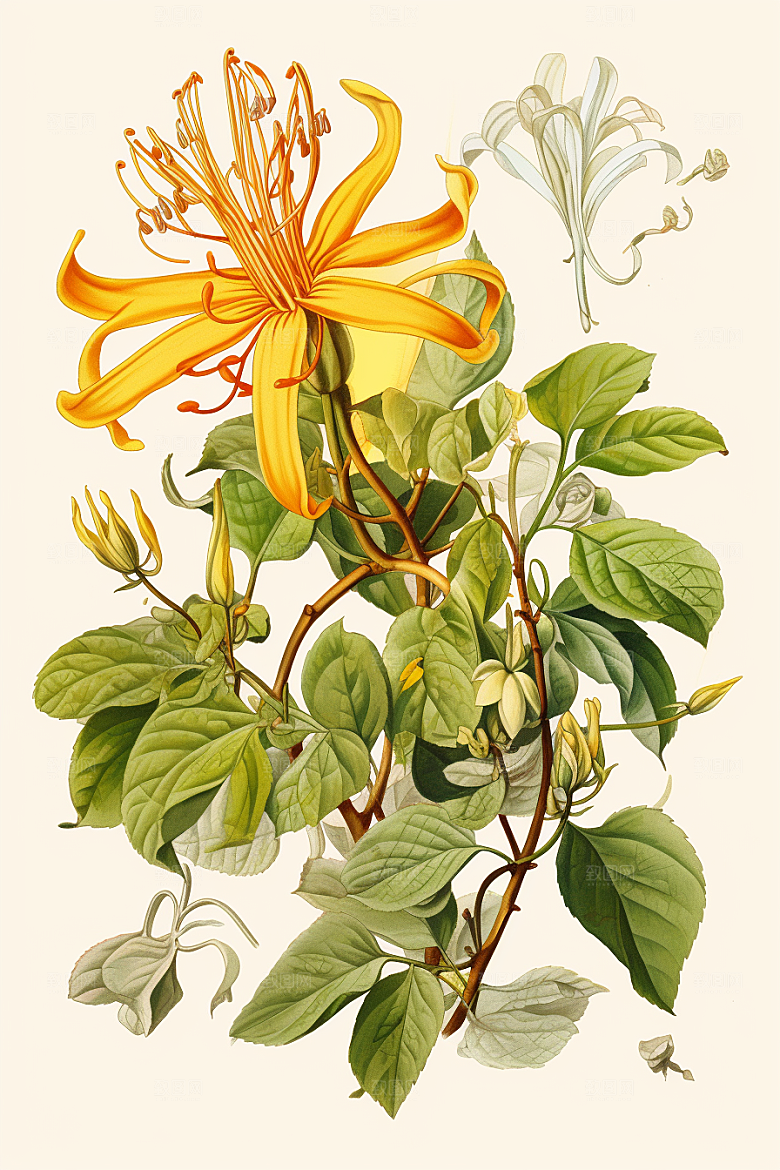 金银花中医药方插画