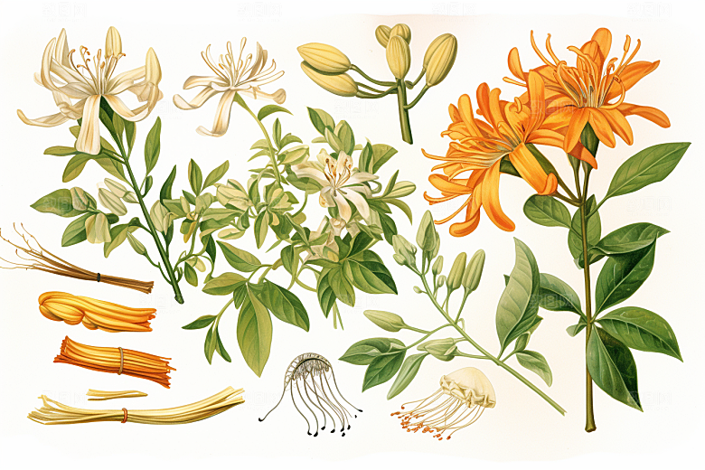 金银花中医中药材插画