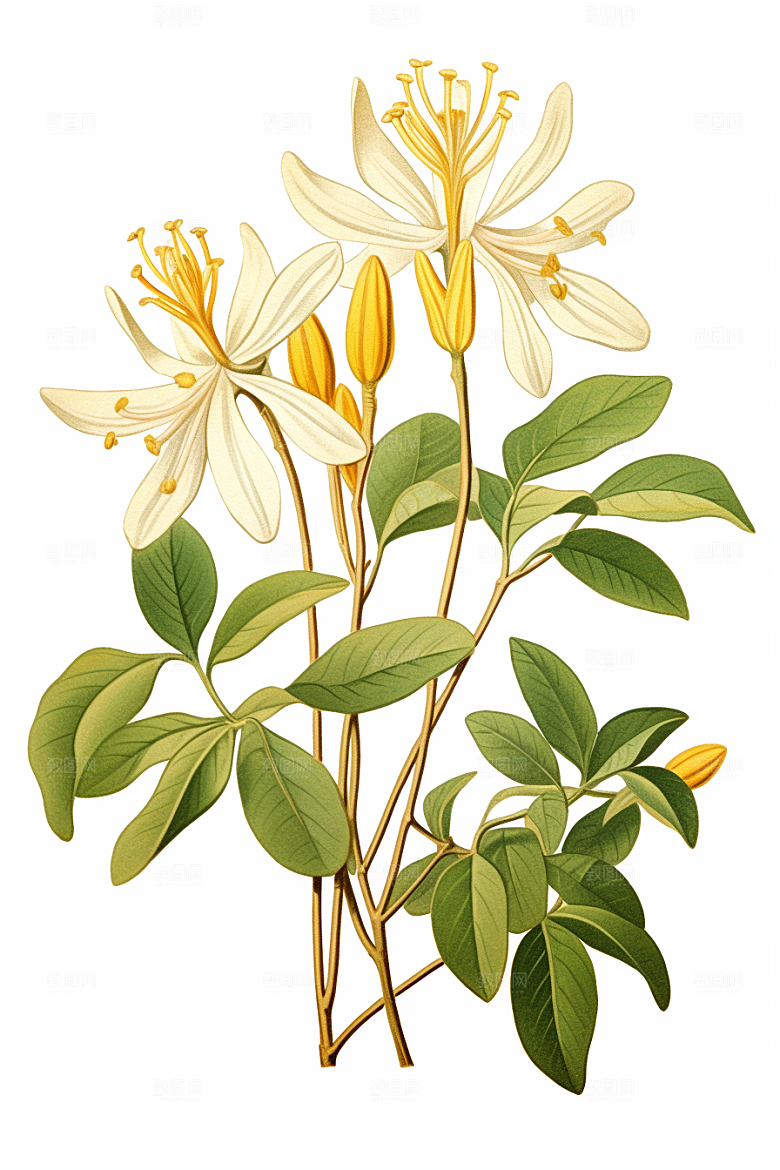 金银花手绘中药材插画