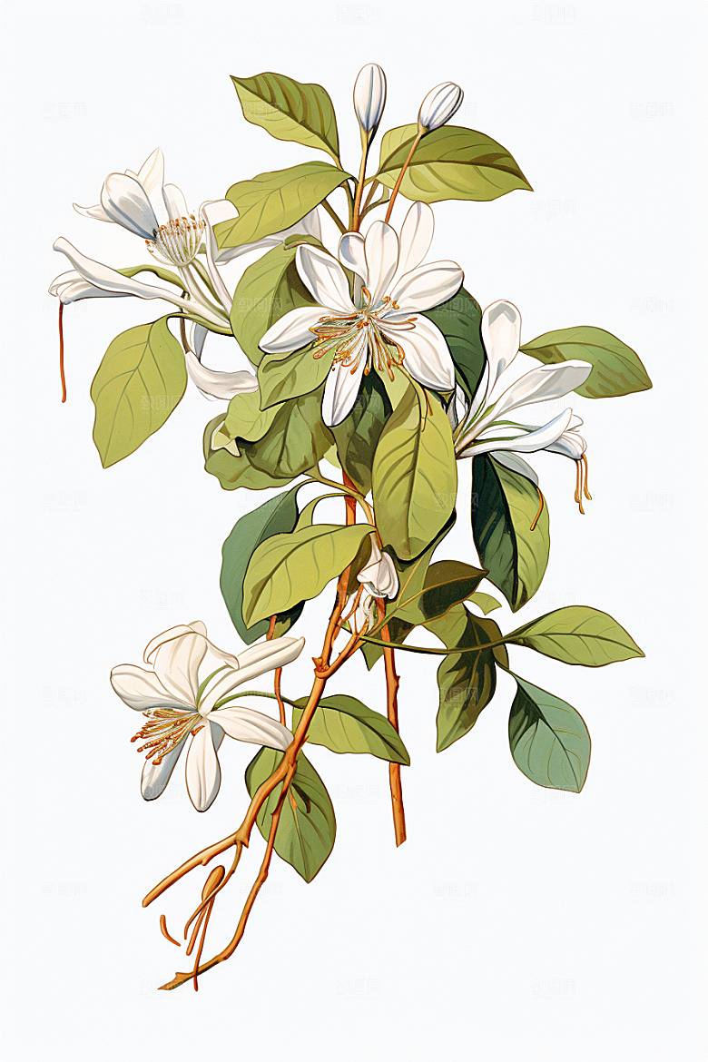 金银花植物医学插画