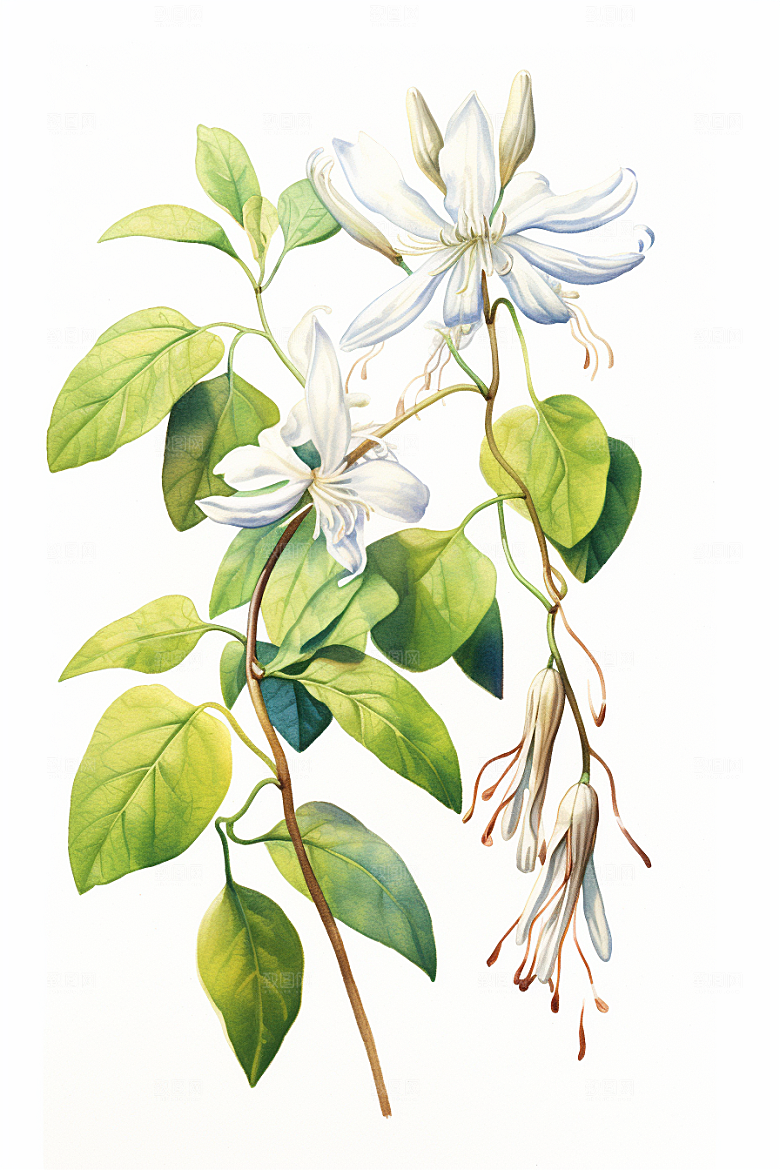 金银花中草药养生插画