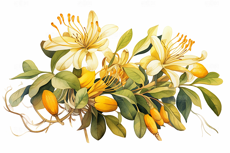 金银花中药材中医插画