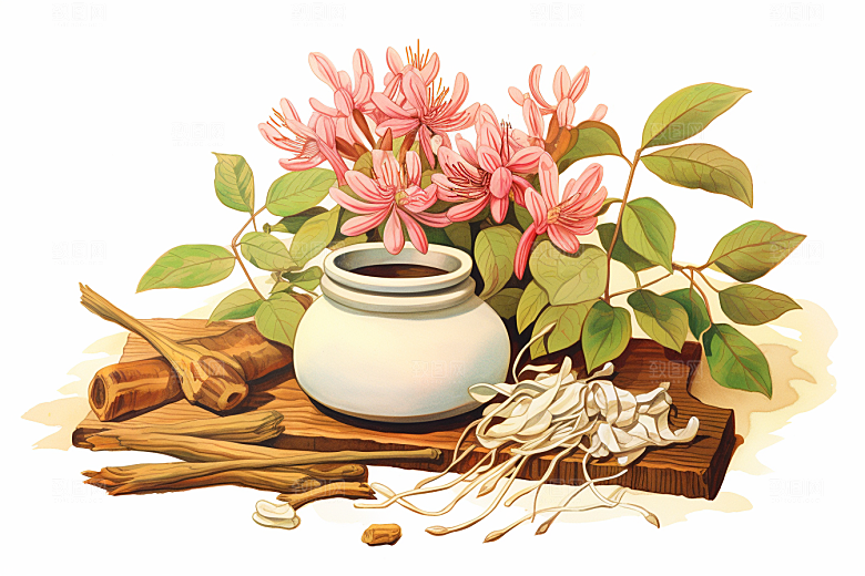 金银花医疗中草药插画