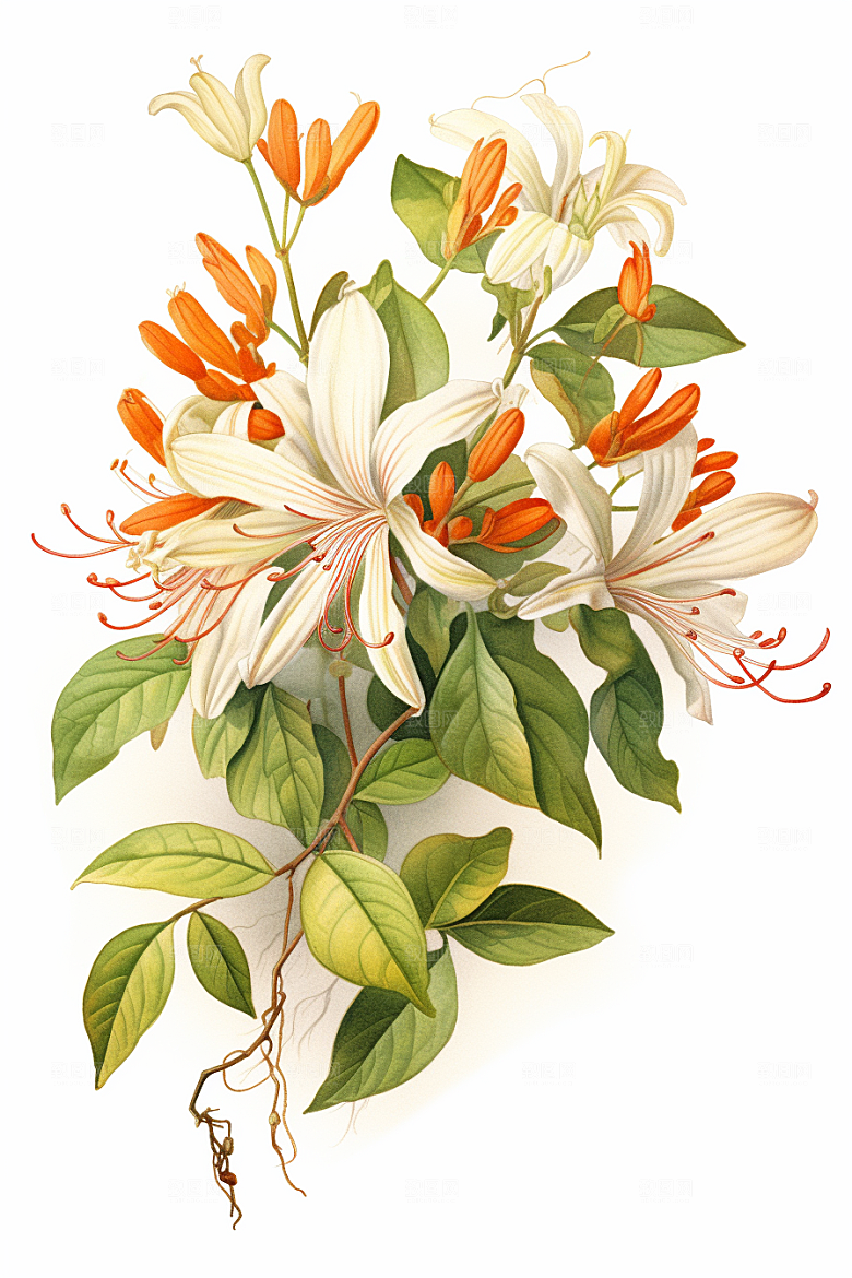 金银花养生中草药插画