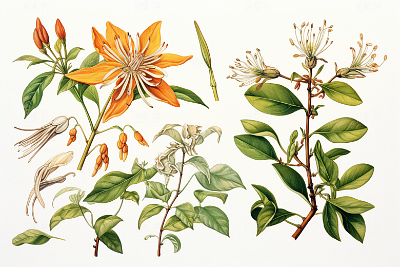 金银花健康手绘插画
