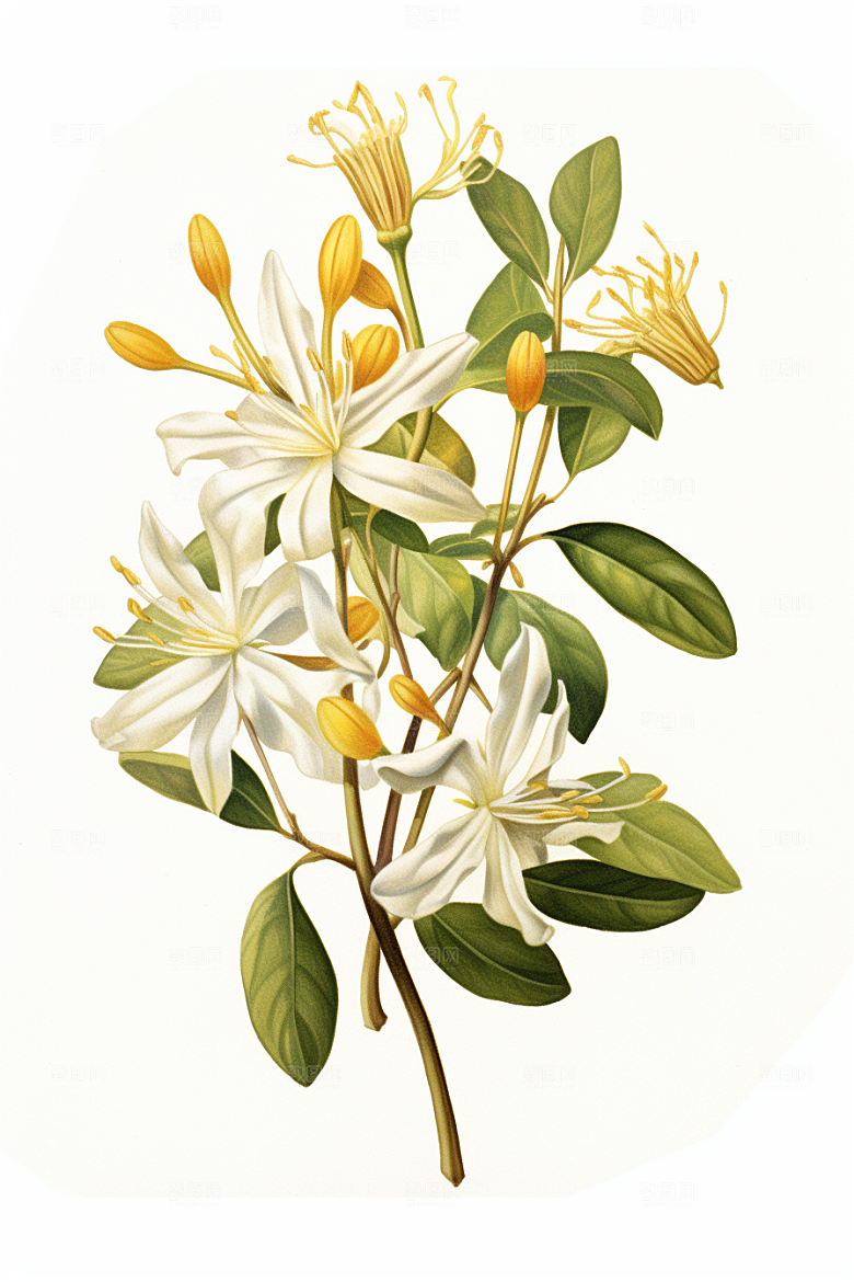 金银花中药材医学插画