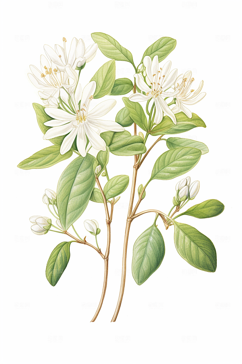 金银花植物中草药插画