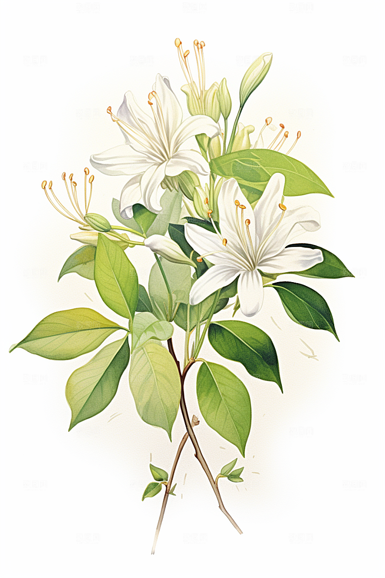金银花手绘医学插画