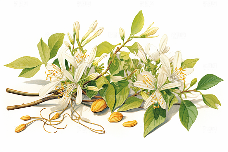 金银花药方医学插画