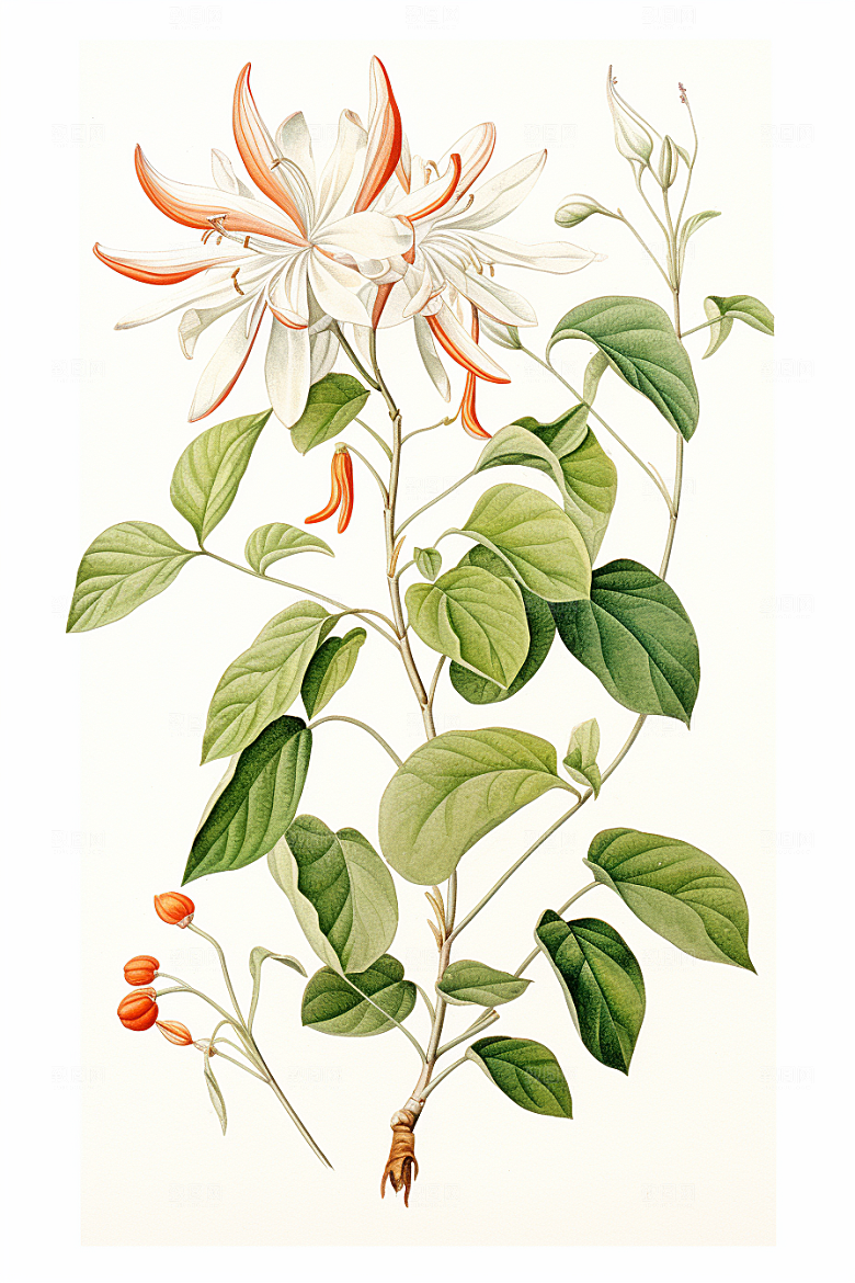 金银花手绘中药材插画