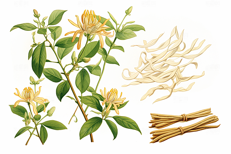 金银花养生植物插画