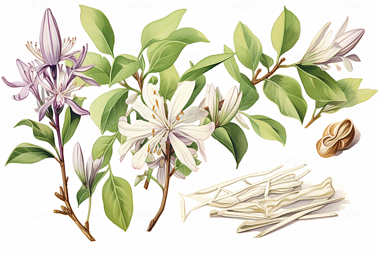 金银花健康药方插画