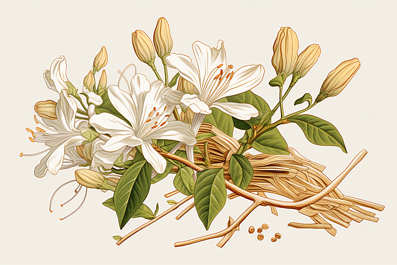 金银花手绘中草药插画