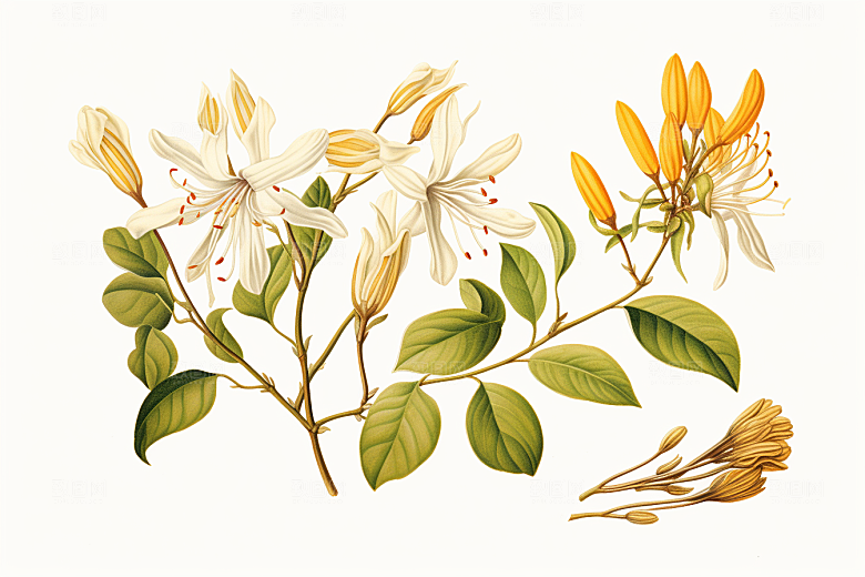 金银花药方中草药插画