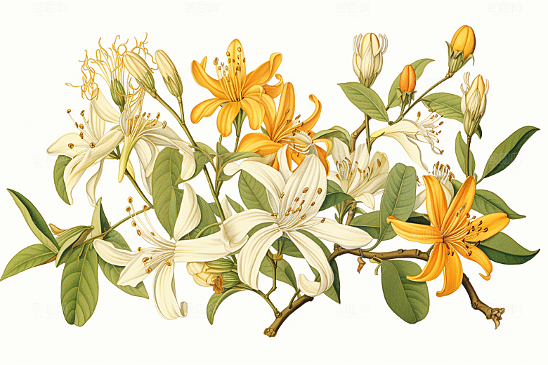 金银花中药材养生插画