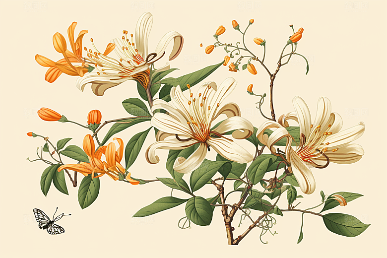 金银花手绘药方插画
