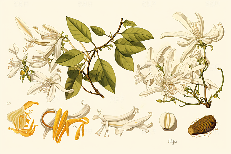 金银花药方中草药插画